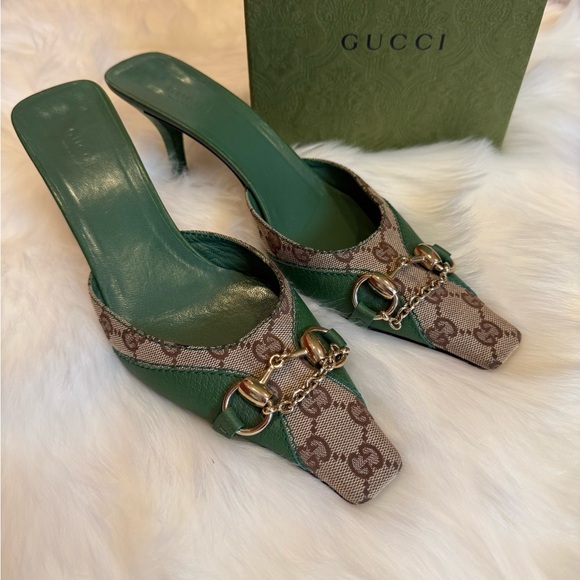 ❌SOLD❌Gucci Green and Tan Women's Heels - Picture 2 of 9